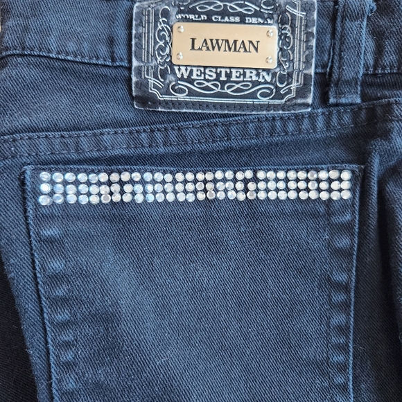 Women's Lawman Western Black Denim Jeans, Rhinestones & Studs Trim Slim Fit 9 - Picture 6 of 10